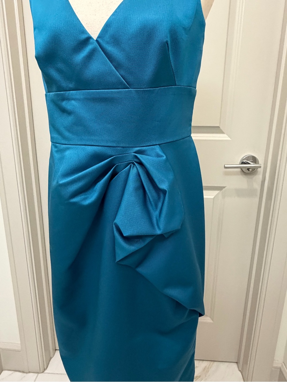 Lela Rose - Teal Sleeveless V-Neck Sheath Dress - 12 - Picture 7 of 10